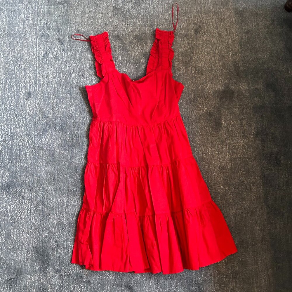 AQUA Red Pleated Sleeveless Midi Dress - Contemporary Designer - Size M
